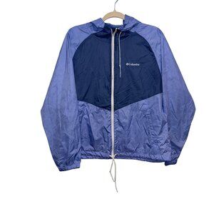 Columbia Womens Lightweight Blue Nylon Windbreaker Jacket With Hood Size L